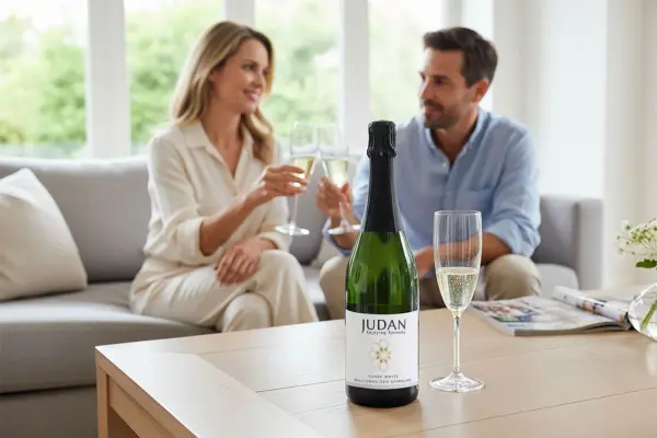 Botella de vino blanco sin alcohol Judan cuvée white - nada de alcohol, todo el sabor.
